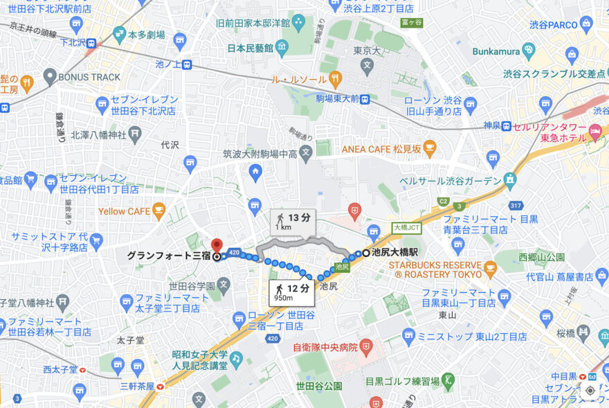 池尻大橋駅からお店までの地図